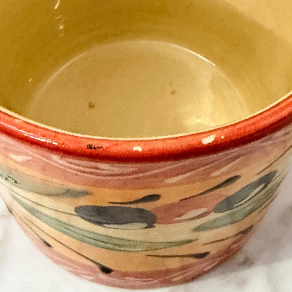 Hand Painted Mediterranean Olive Ceramic‎ Coffee Mug Red Orange Yellow Tuscan